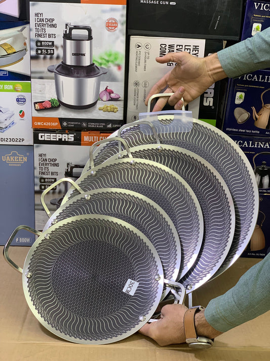 Laser coating honeycomb pattern tawa stainless steel
