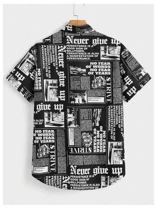 𝐖𝐃𝐈𝐑𝐀𝐑𝐀 𝐌𝐞𝐧'𝐬 𝐍𝐞𝐰𝐬𝐩𝐚𝐩𝐞𝐫 𝐏𝐫𝐢𝐧𝐭 𝐒𝐡𝐨𝐫𝐭 𝐒𝐥𝐞𝐞𝐯𝐞 𝐁𝐮𝐭𝐭𝐨𝐧 𝐃𝐨𝐰𝐧 𝐒𝐡𝐢𝐫𝐭 𝐂𝐚𝐬𝐮𝐚𝐥 𝐒𝐭𝐫𝐞𝐞𝐭𝐰𝐞𝐚𝐫 𝐂𝐨𝐥𝐥𝐚𝐫𝐞𝐝 𝐒𝐡𝐢𝐫𝐭 𝐓𝐨𝐩𝐬